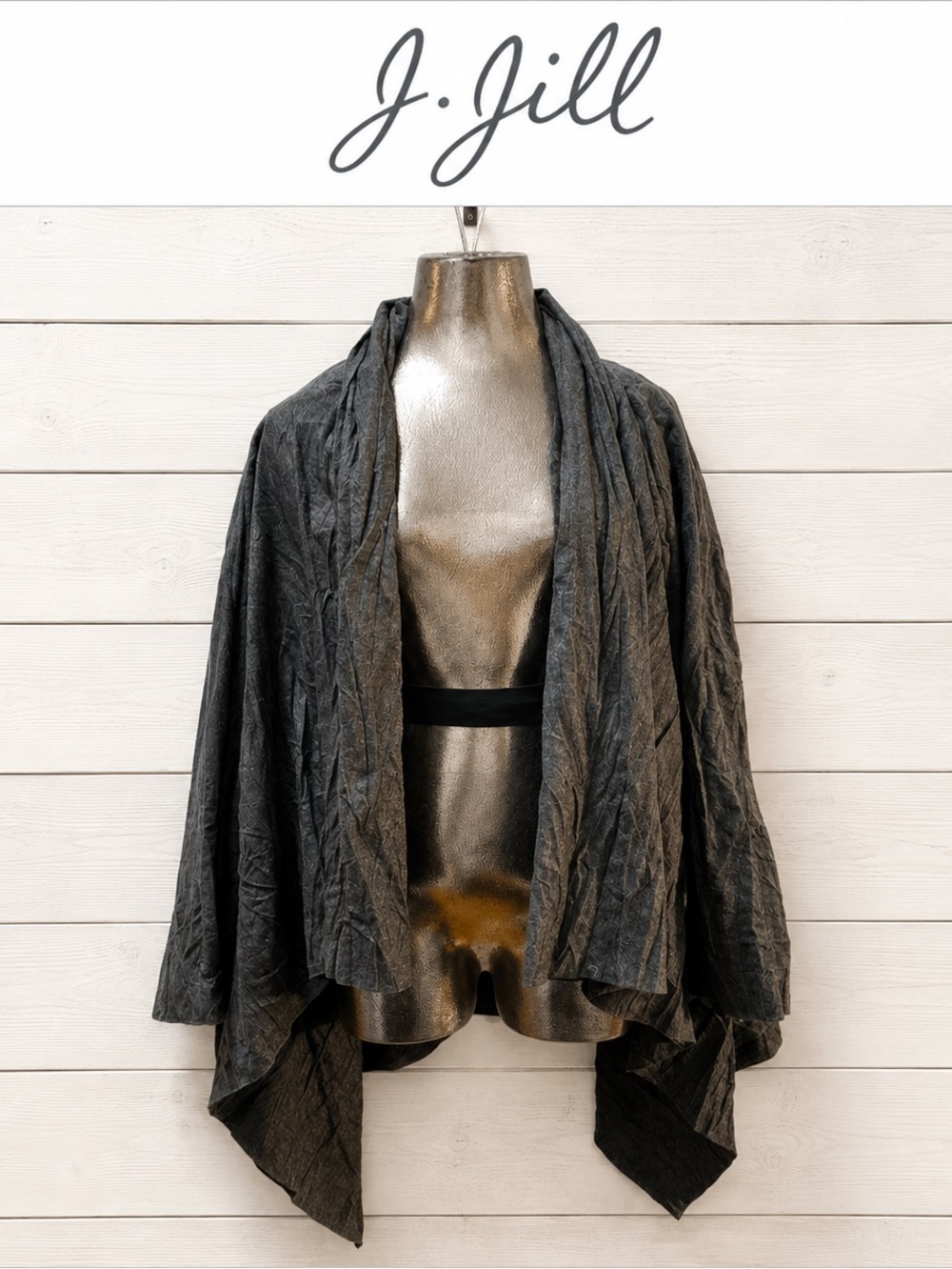 J.JILL WOOL-BLEND DRAPED JACKET – CHARCOAL – SIZE M